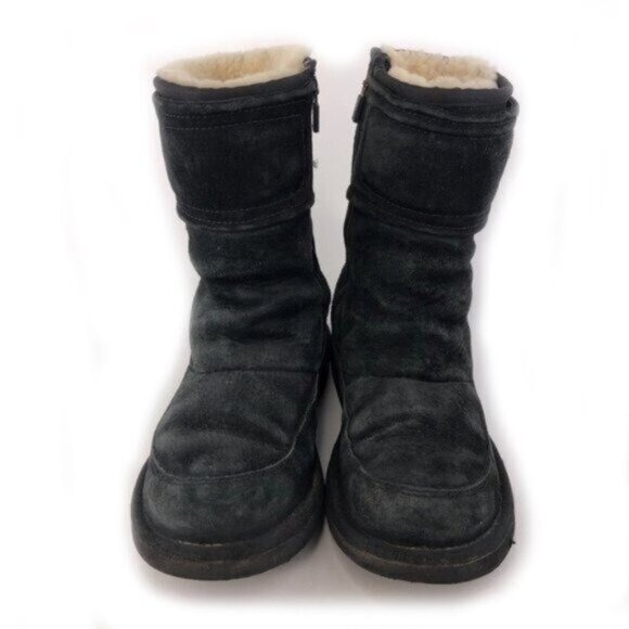 UGG Kentt Black Leather Sheepskin Winter Boots 7 - Picture 4 of 11